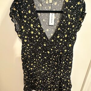 Pacsun La Hearts Black and Yellow Floral Blouse